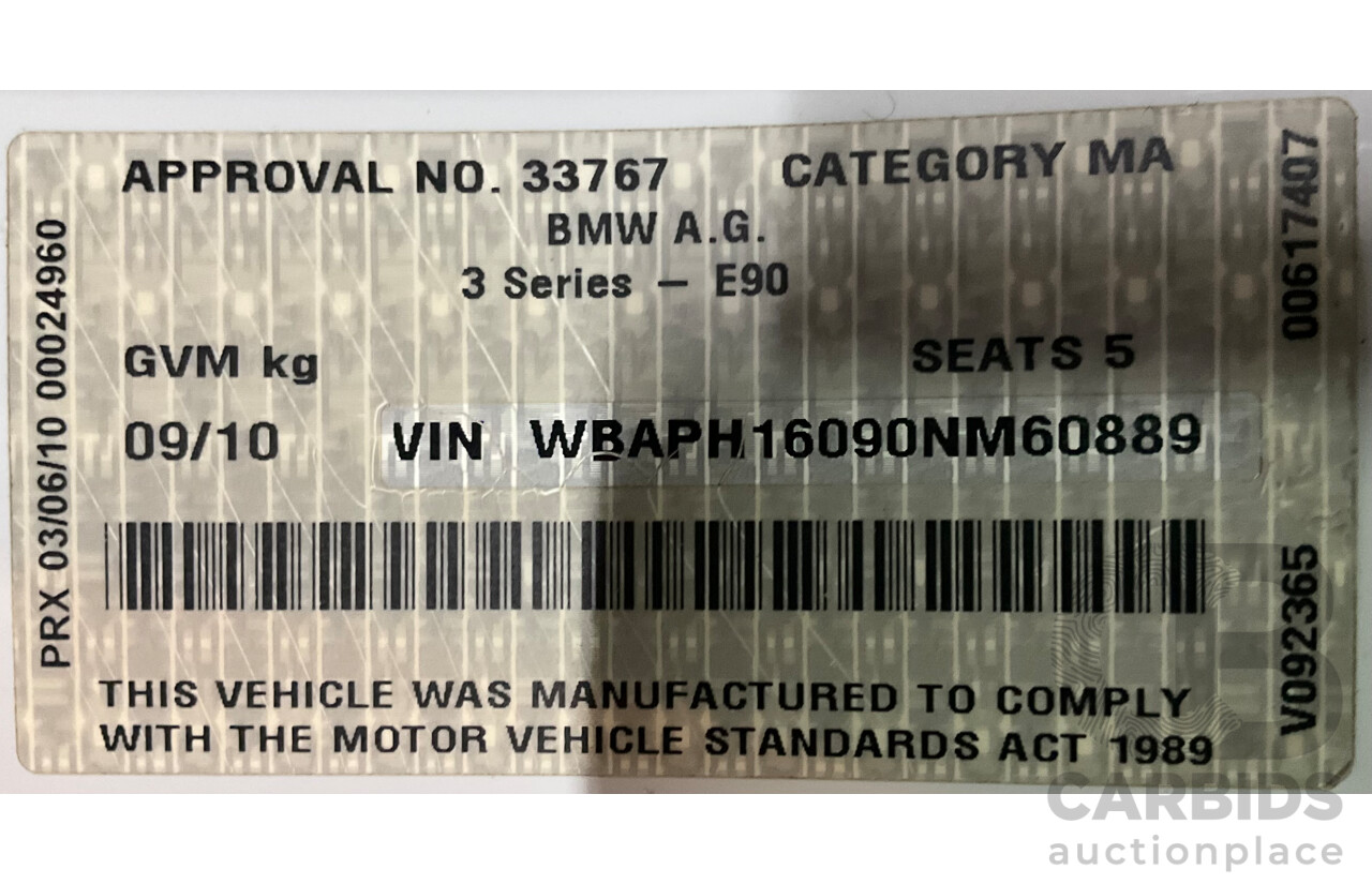 9/2010 BMW 325i Exclusive E90 MY10 4d Sedan Alpine White 2.5L