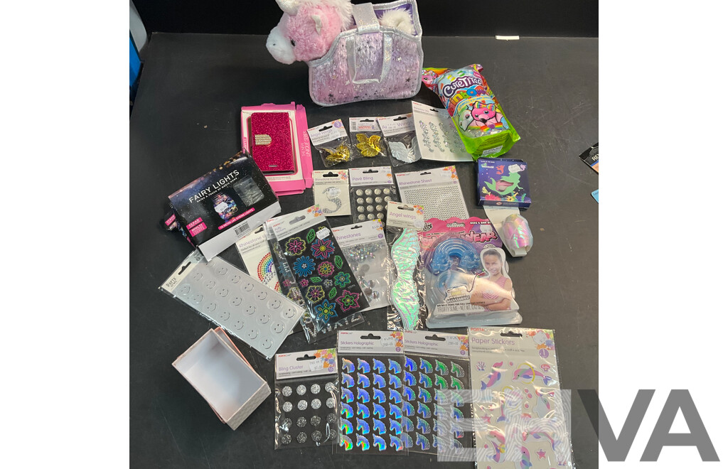Pink Unicorn Doll in the Bag & Assorted of Craft Items and Stickers