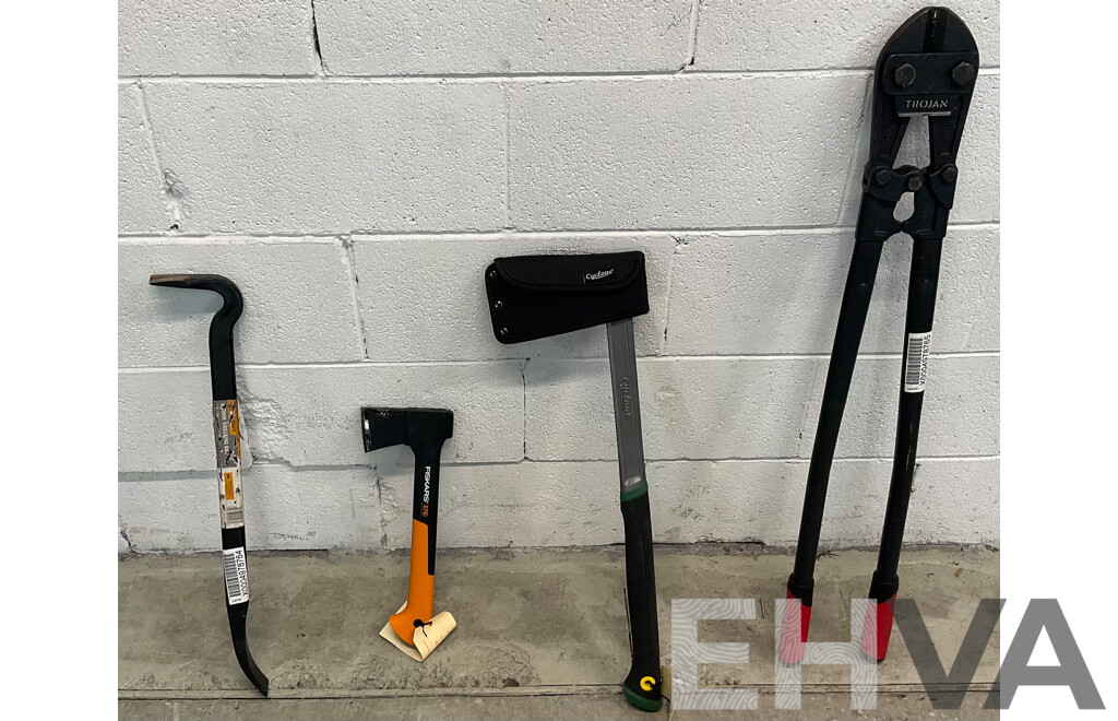 Trojan Bolt Cutters, Cyclone & Fiskars Axe, Crowbar