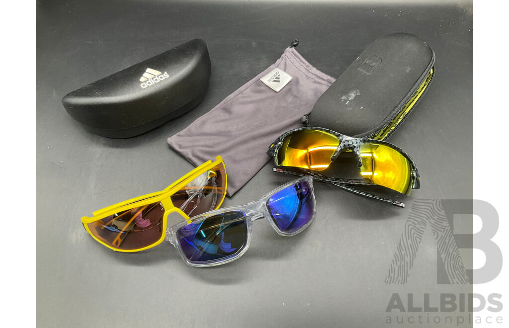 Assorted Sport Sunglasses and Pouches - Including Adidas, Oakley and More - Lot of 6