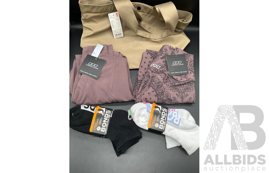 LORNA JANE, BONDS and UNIQLO Assorted Clothing - Lot of 5