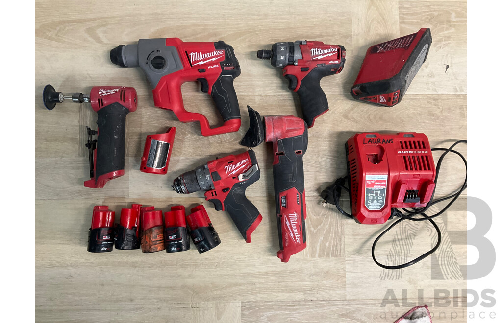 Milwaukee Assorted 12V Cordless Power Tools and Batteries - Lot of 13