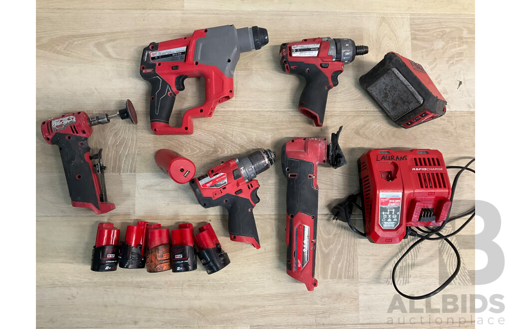 Milwaukee Assorted 12V Cordless Power Tools and Batteries - Lot of 13