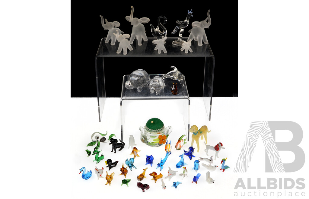 Large Collection Miniature Glass Animal Ornaments Including Set Five Graduating Elephants and More