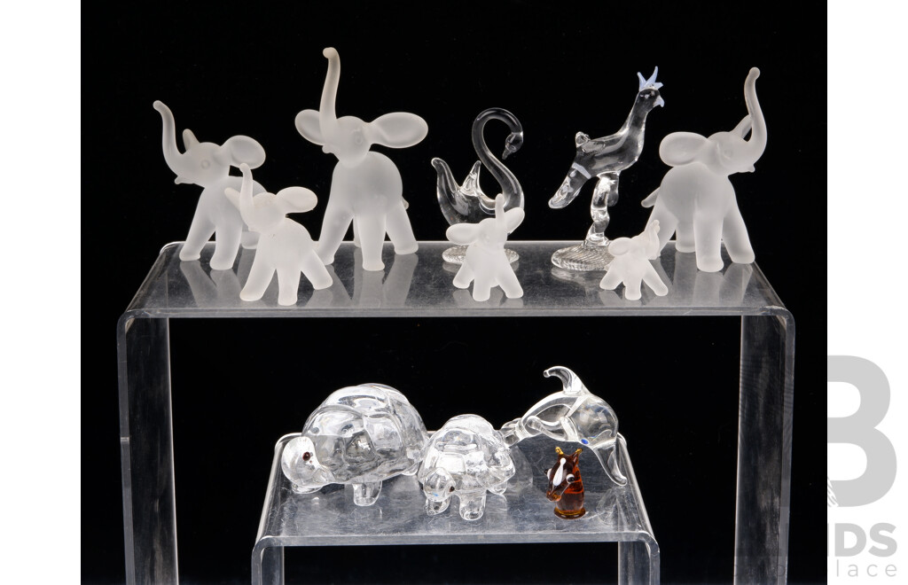 Large Collection Miniature Glass Animal Ornaments Including Set Five Graduating Elephants and More