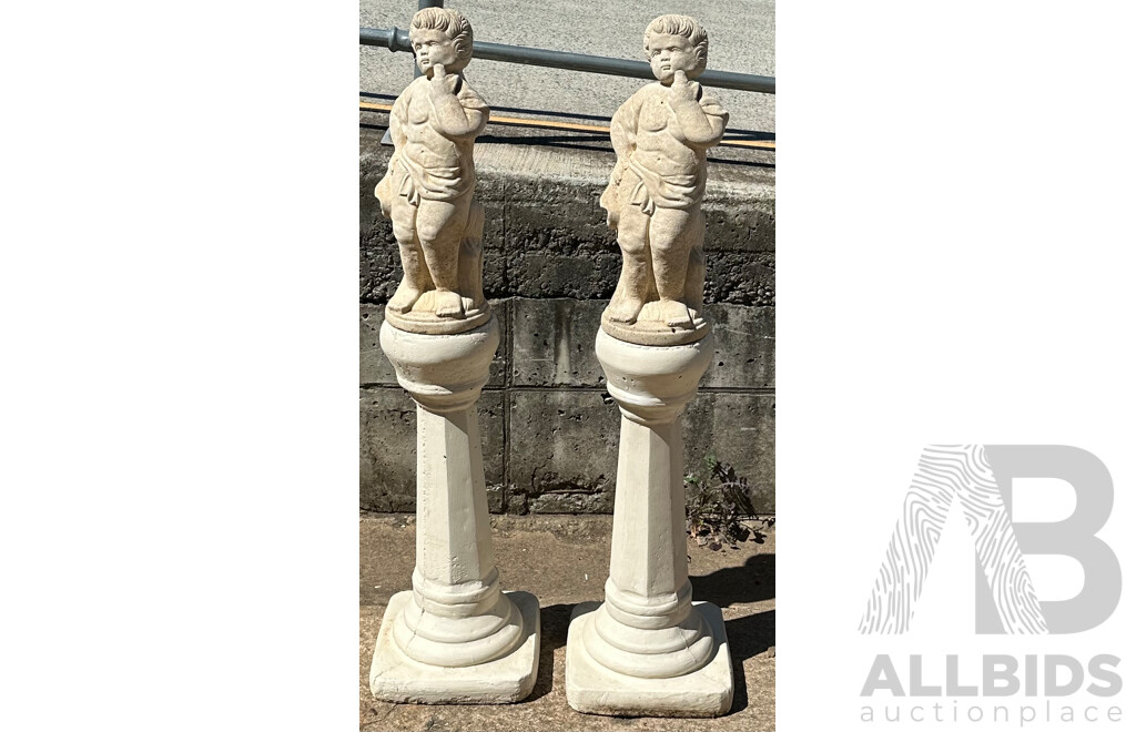 Pair of Concrete Garden Columns with Concrete Garden Angels