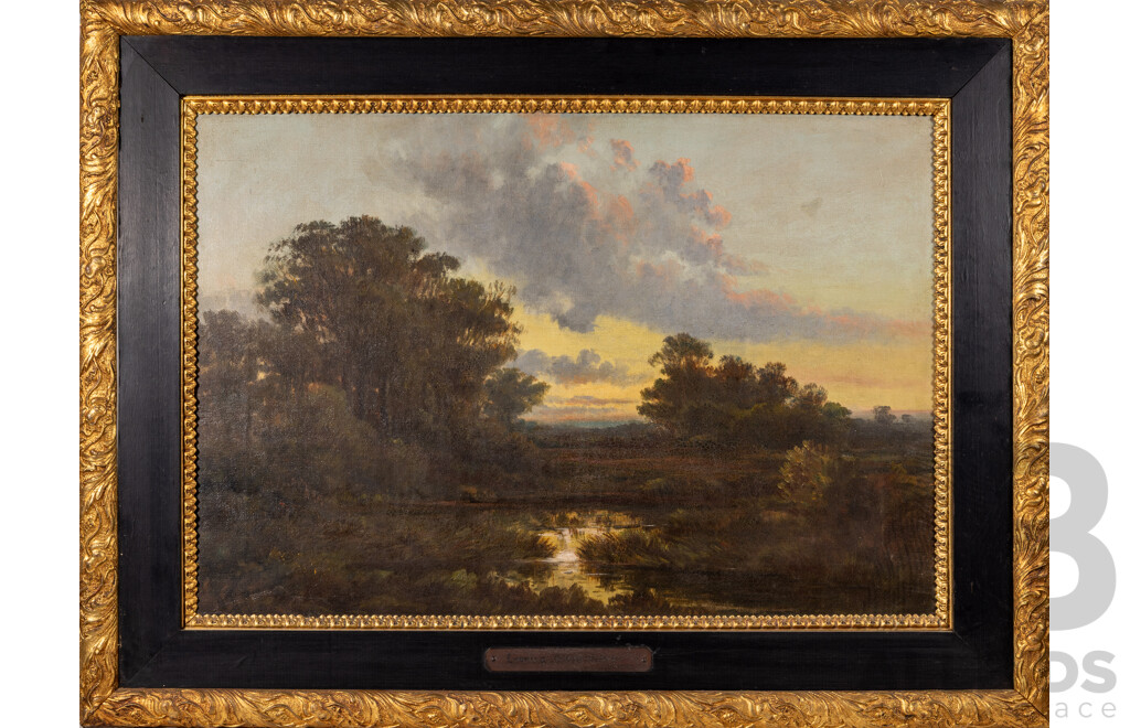 Alfred William Forsyth, (19th Century, Australian, Working 1860s-1909), Evening Owens Valley [Victoria], Original Oil on Canvas, 79 x 104 cm (frame)