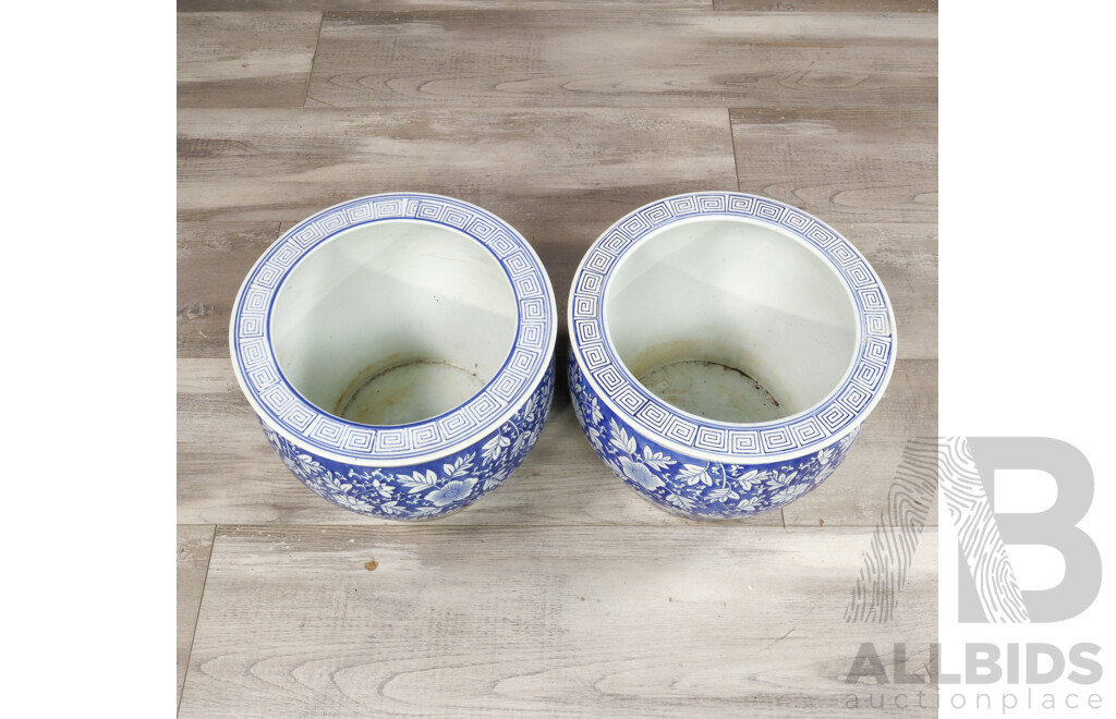 Pair of Blue and White Chinese Ceramic Planters