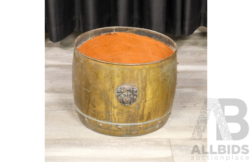 Large Brass Cauldron with Lions Head Handles