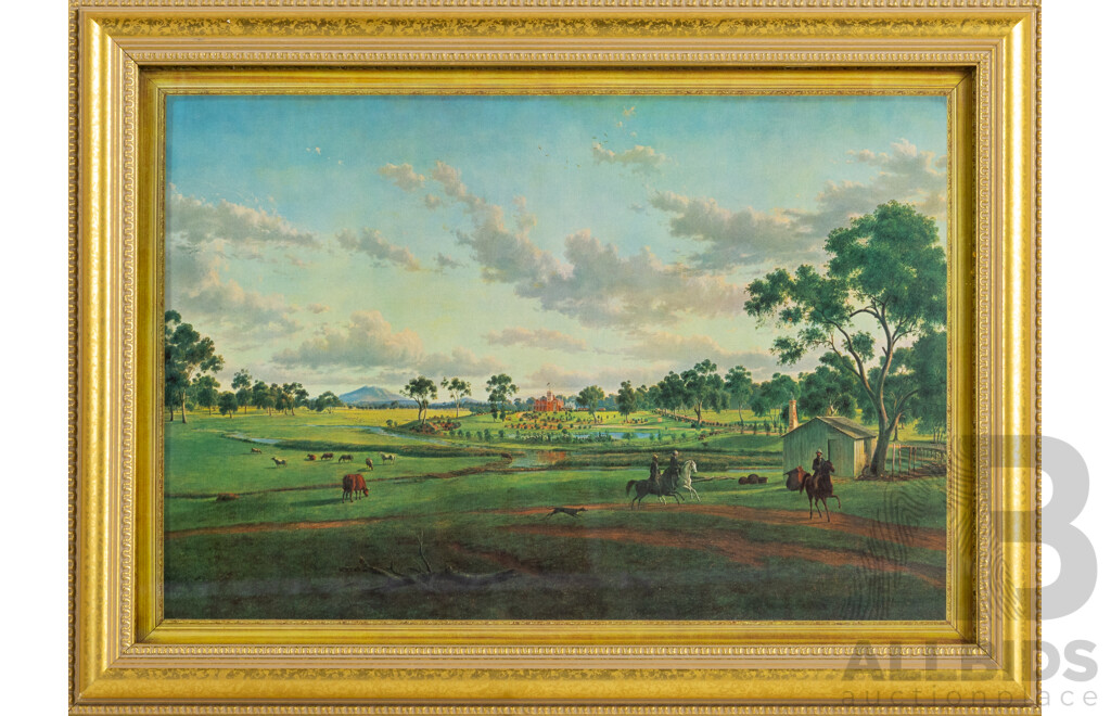 Johann Von Guerard (19th Century, Austrian, 1811-1901), Woodlands Homestead Near Crowlands on Wimmera River, Vintage Colour Print From 1973 After 1869 Original Oil, 36 x 49 cm (frame)