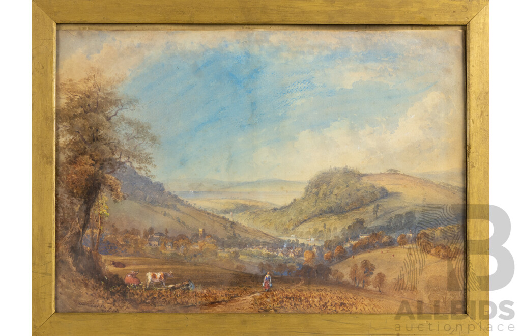 Philip Mitchell, (19th Century, British, 1814-1896), Country Scene, Plymouth (1869), Original Watercolour on Cardboard, 44 x 60 cm (frame)