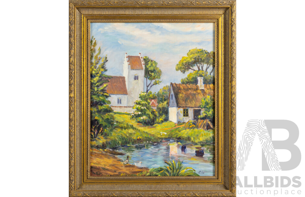 P.C., (20th Century, Dutch), Country Scene - Water Reflections with Ducks, Original Oil on Canvas, 63 x 53 cm (frame)