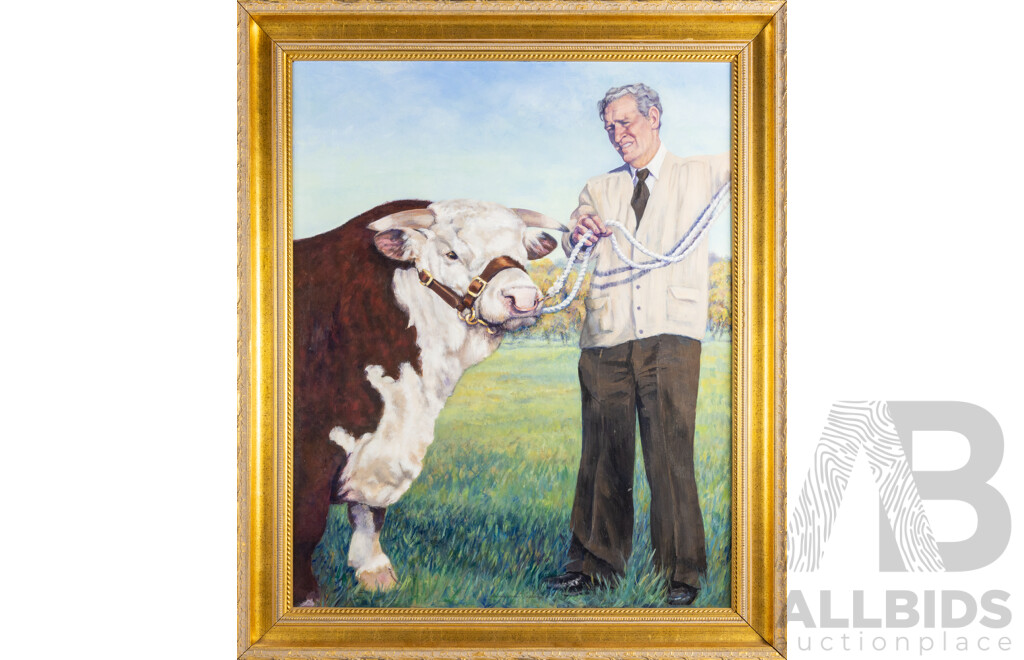 Anne Marie Ingham, (20th Century, Australian, ?-2014), Hereford Bull, Original Oil and Varnish on Board, 120 x 100 cm