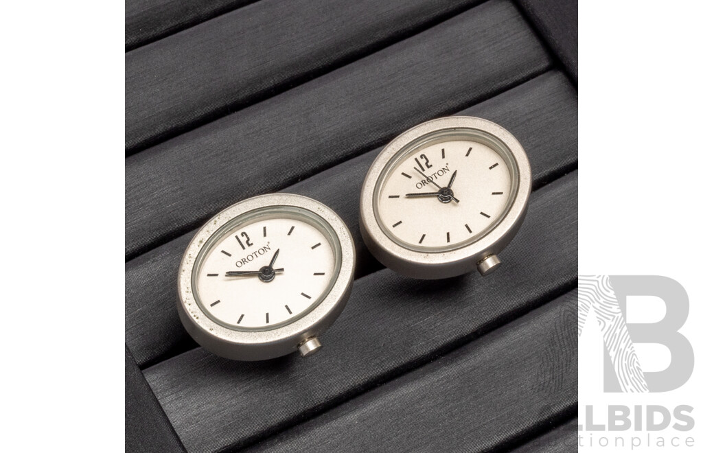 Oroton Metal Alloy Analog Clock Cufflinks