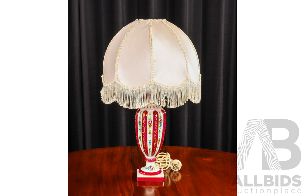 Glazed Limoges Table Lamp with Tasseled Shade