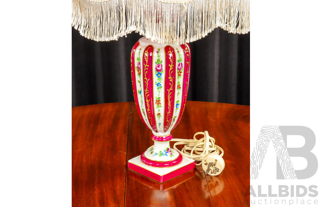 Glazed Limoges Table Lamp with Tasseled Shade