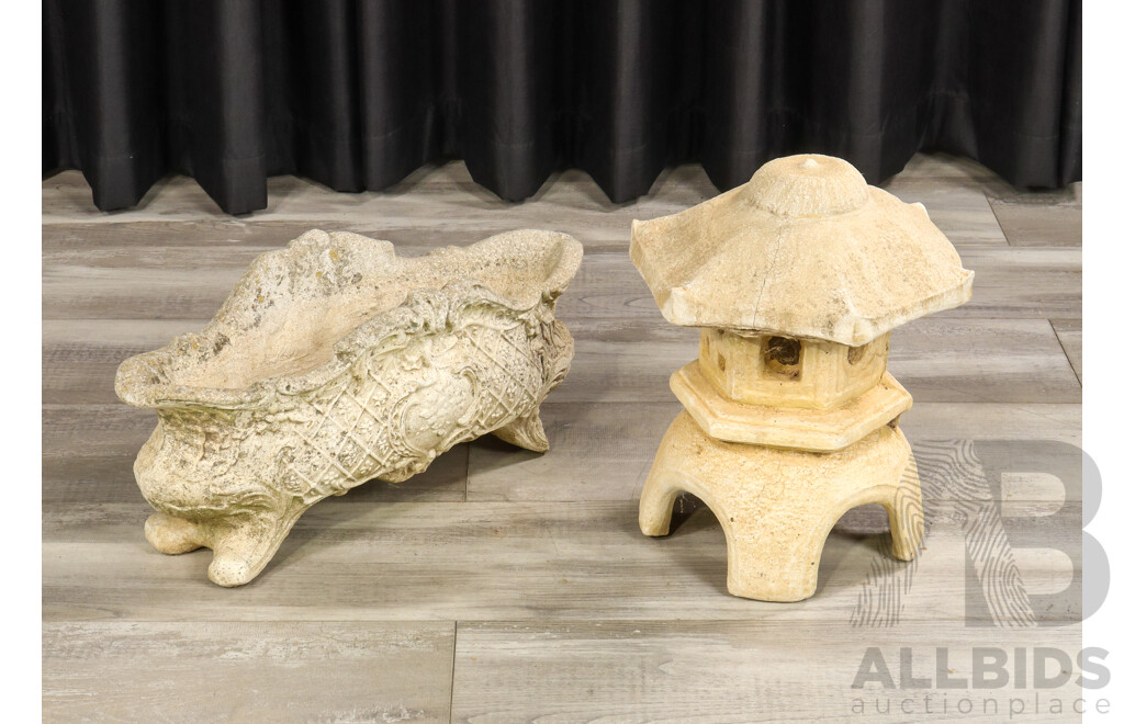 Small Cast Concrete Pergola with French Style Trough Planter