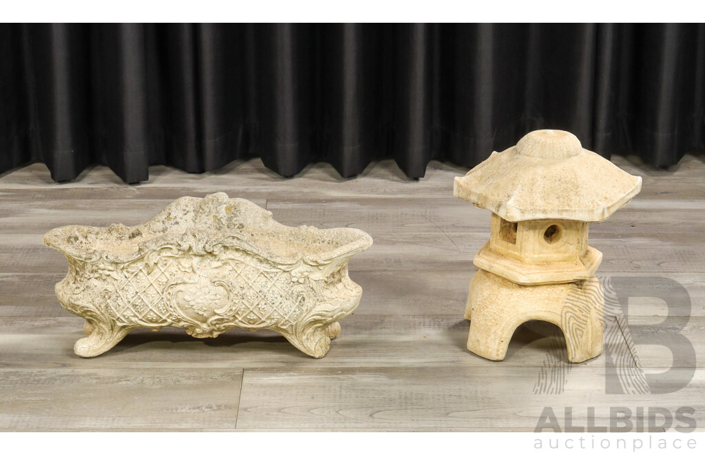 Small Cast Concrete Pergola with French Style Trough Planter