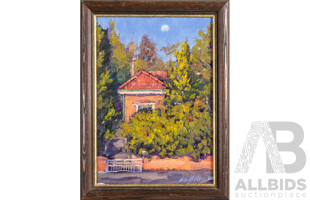 Michael White (20th Century, Australian, 1967-), House Across the Road, Katoomba (1994), Original Oil on Canvas Board, 32W x 42H cm (frame)