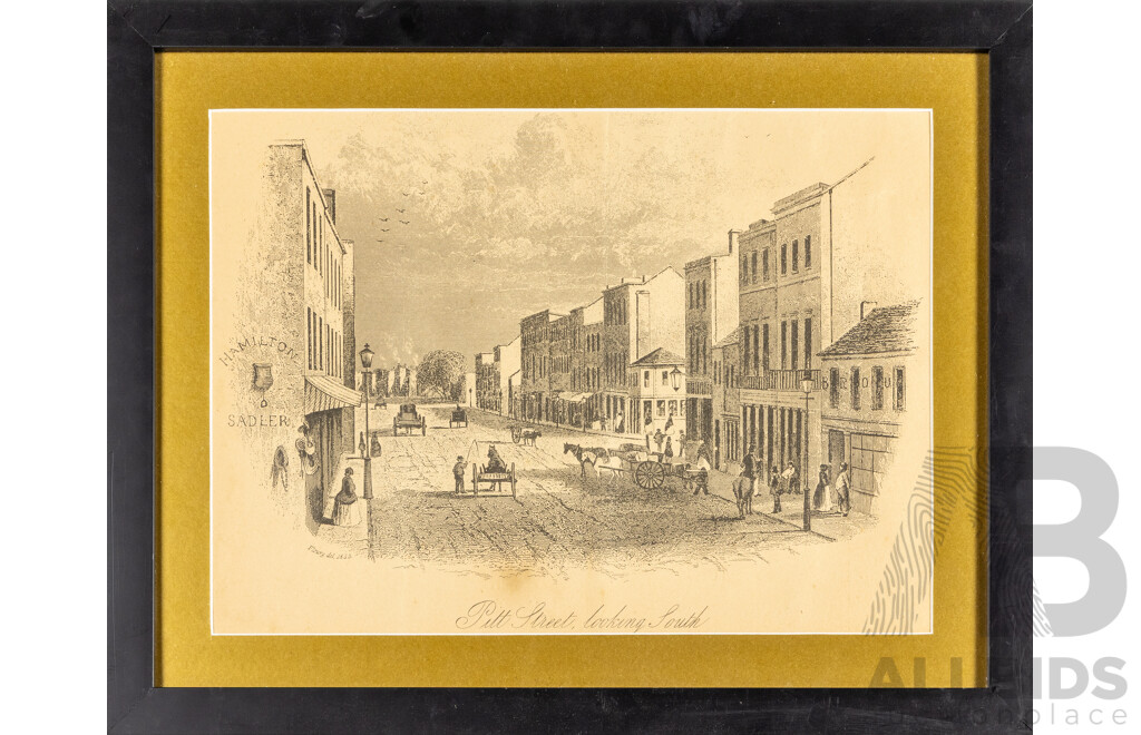 Frederick Casemero Terry (British, 19th Century, 1826-1869), Pitt Street, Looking South, Antique Steel Engraving (c1853-5), 57W x 45H cm (frame)