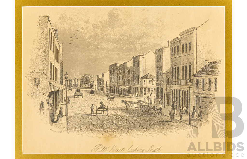 Frederick Casemero Terry (British, 19th Century, 1826-1869), Pitt Street, Looking South, Antique Steel Engraving (c1853-5), 57W x 45H cm (frame)