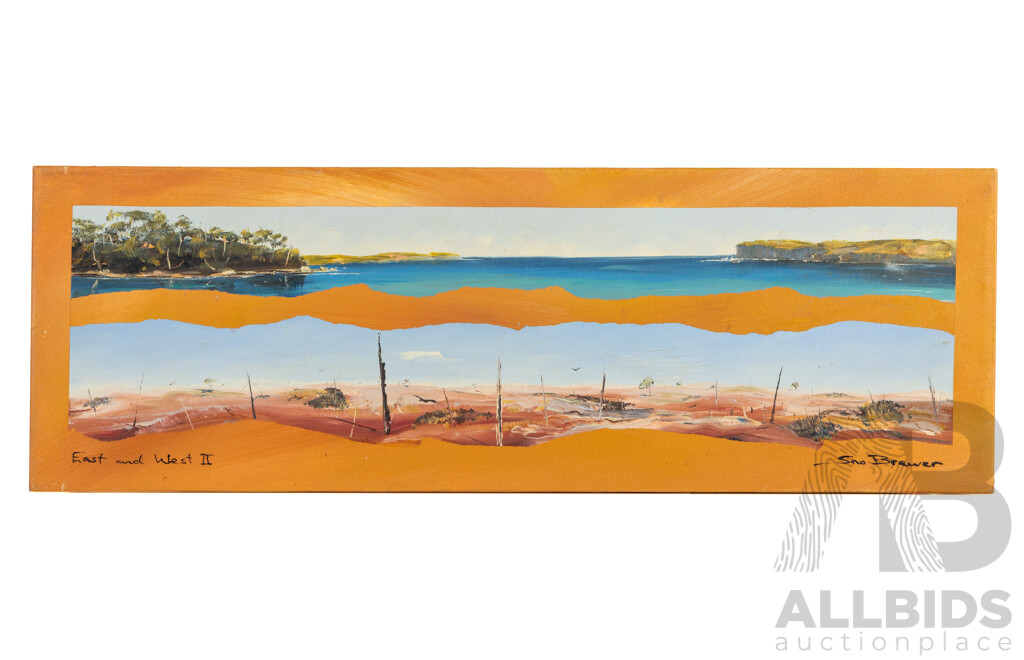 Sno Brewer (20th Century, Australian), East and West II, Original Oil on Canvas Cloth, 61W x 21H cm