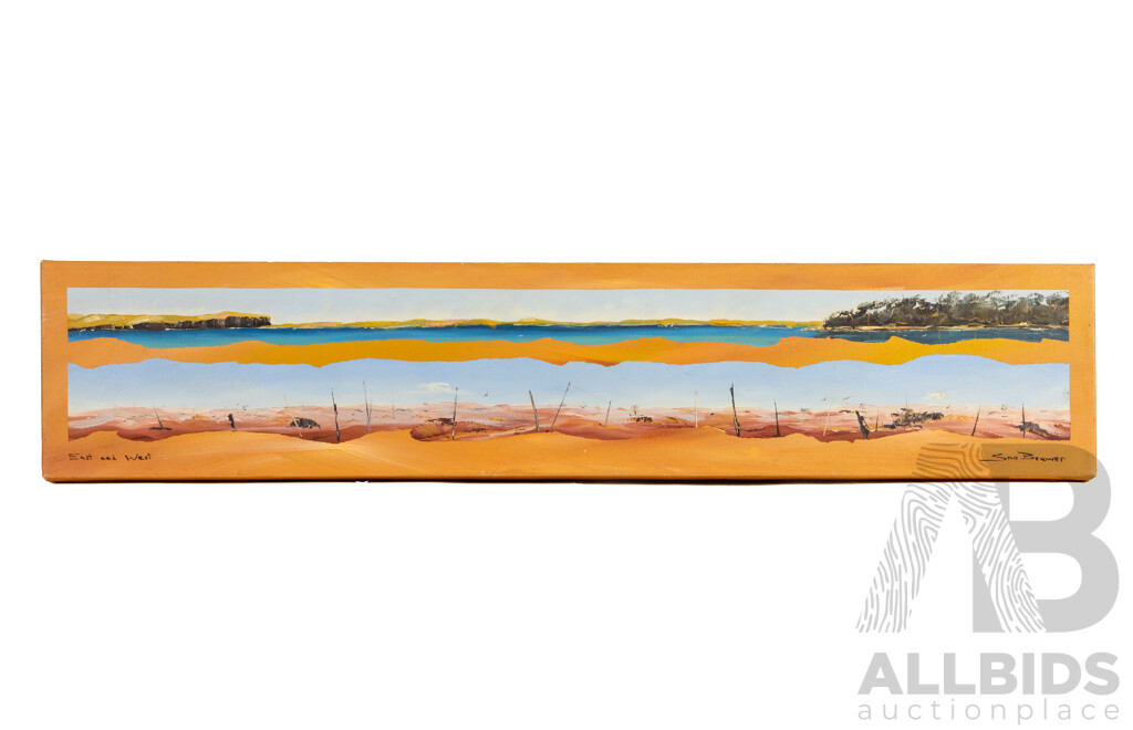 Sno Brewer (20th Century, Australian), East and West, Original Oil on Canvas Cloth, 101W x 21H cm