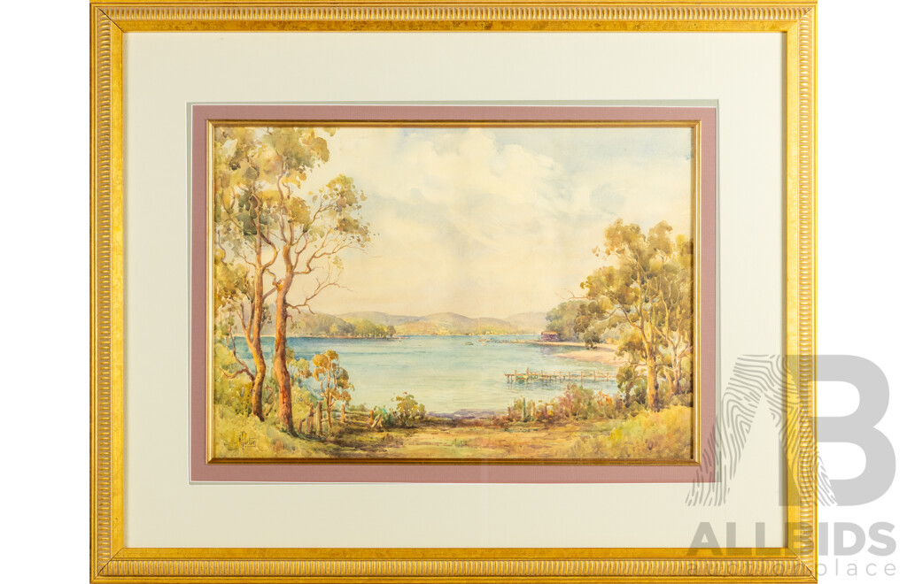 Alexander Purton, (20th Century, Australian, Active c1920s), View of Davistown From South Grafton (c1920), Lovely Original Antique Watercolour, 91W x 72H cm (frame)