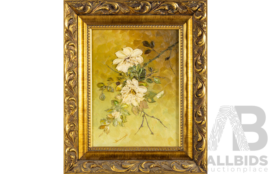 Swansborough, (20th Century), Magnolia Blooms, Original Vintage Impasto Oil on Board, 57H x 47W cm (frame)
