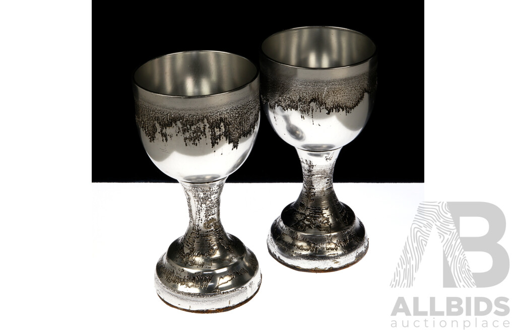 Pair Goblets with Textured Finish by Don Sheil