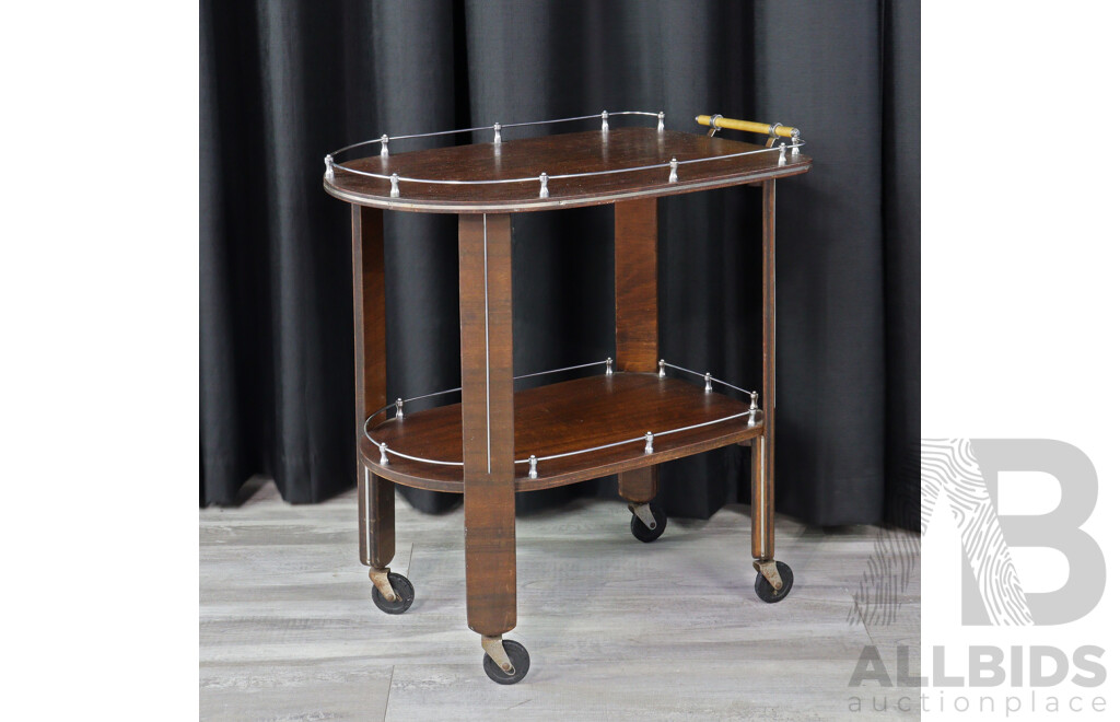 Walnut Veneered Two Tier Art Deco Drinks Trolley