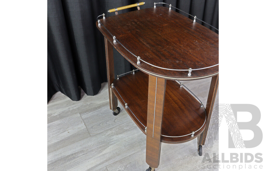 Walnut Veneered Two Tier Art Deco Drinks Trolley
