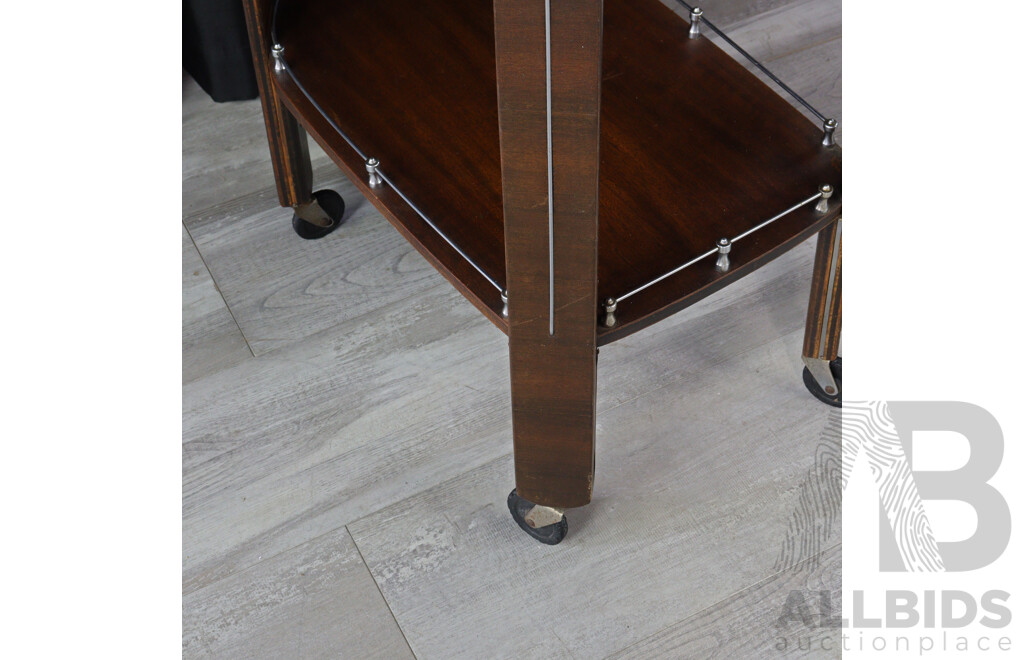 Walnut Veneered Two Tier Art Deco Drinks Trolley