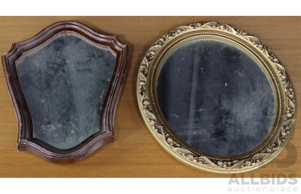 Small Shield Shaped Mirror with Oval Gilt Example