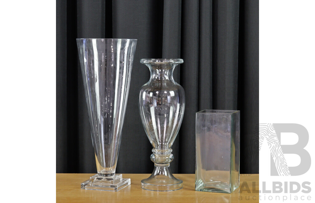 Collection Three Large Oversize Portuguese Glass Vases, Two with Original Labels