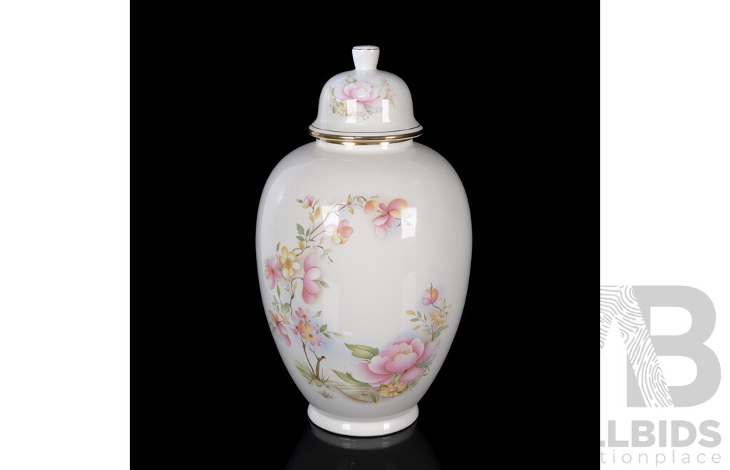 Large Italian Capodimonte Ceramic Lidded Urn with Floral Decoration