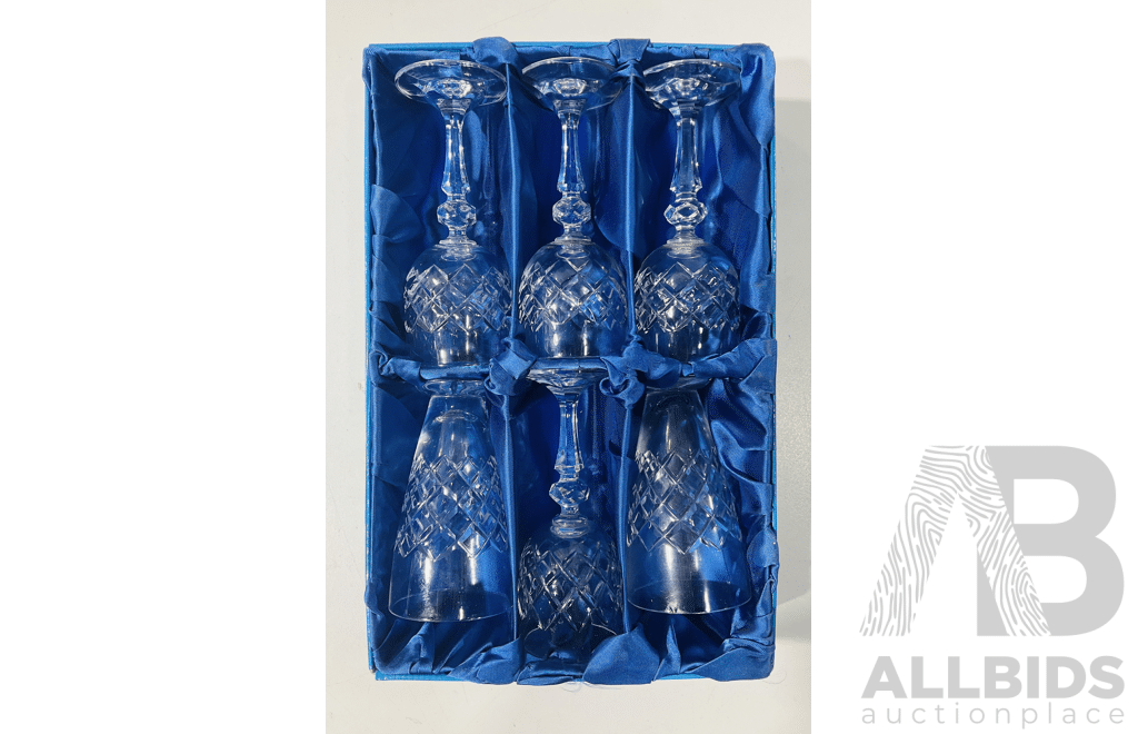 Collection Three Sets Vintage Bohemia Glasses and Pair Light Shades