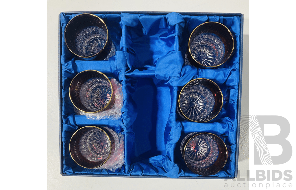 Collection Three Sets Vintage Bohemia Glasses and Pair Light Shades