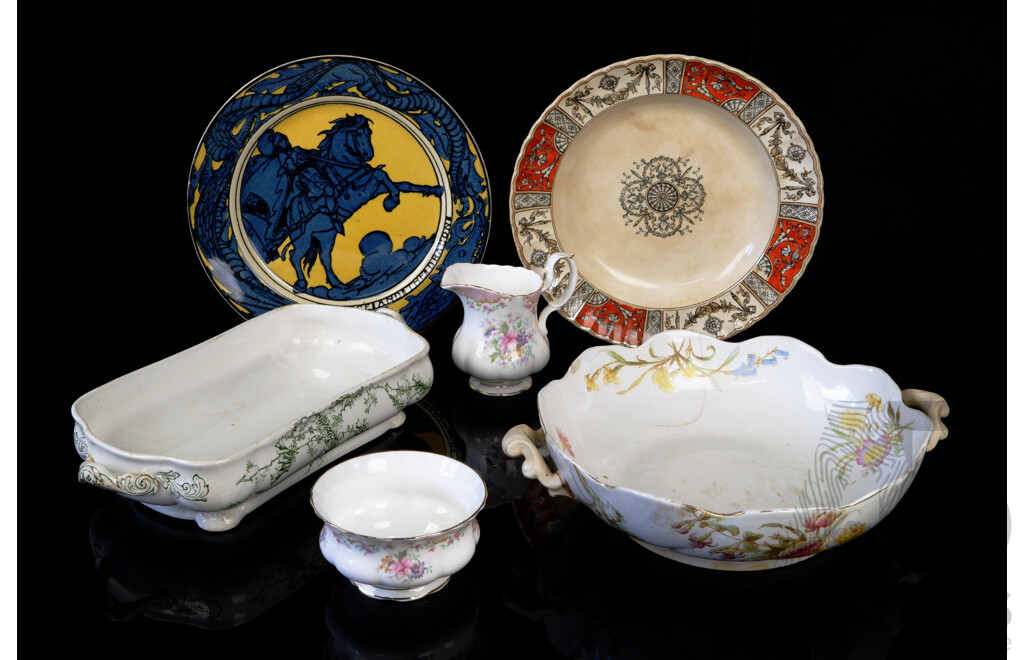 Collection Antique & Vintage Porcelain Including Doulton St George Plate, Doulton Burslem Twin Handled Tureen, Doulton Wattle Pattern Sydney Rectangle Tureen, Royal Albert Creamer and Bowl and More