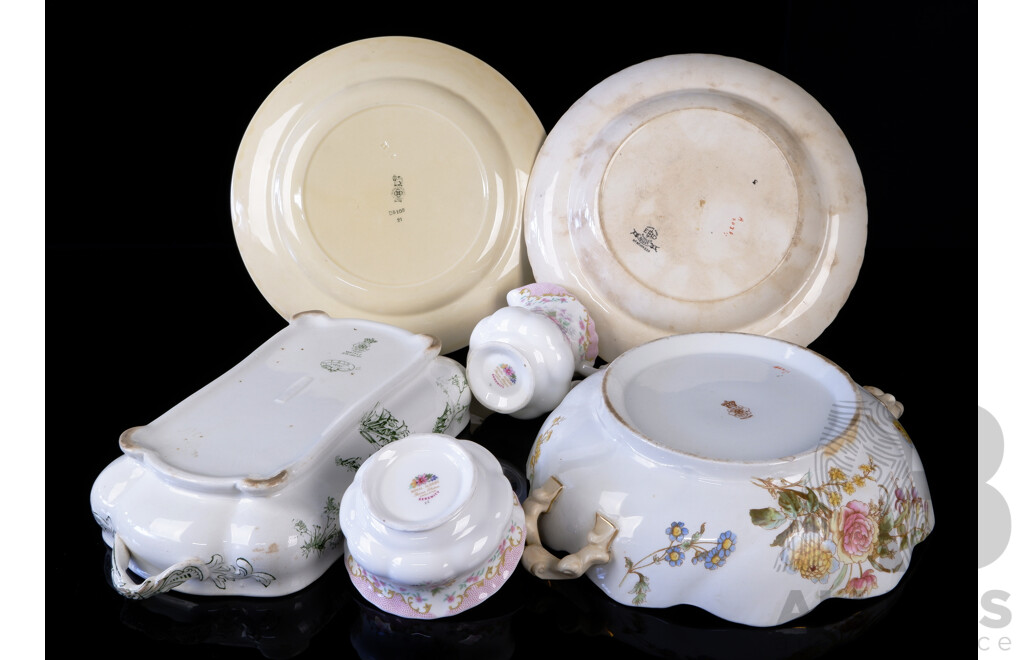 Collection Antique & Vintage Porcelain Including Doulton St George Plate, Doulton Burslem Twin Handled Tureen, Doulton Wattle Pattern Sydney Rectangle Tureen, Royal Albert Creamer and Bowl and More