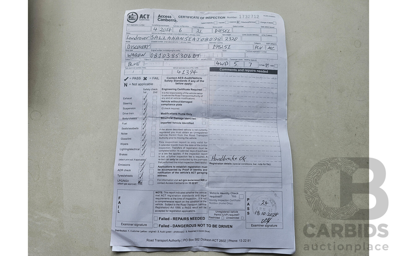 4/2014 Land Rover Discovery 4 3.0 TDV6 MY14 4d Wagon Blue 3.0L