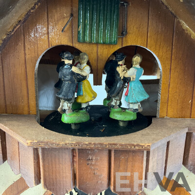 Vintage German Musical Cuckoo Clock, Festive Themed with Dancing Couples