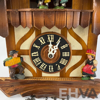 Vintage German Musical Cuckoo Clock, Festive Themed with Dancing Couples