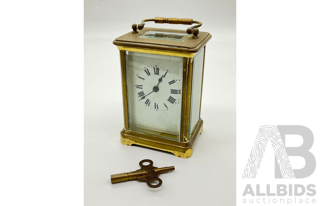 Antique Travelling Carriage Clock with Beveled Glass, French Movement