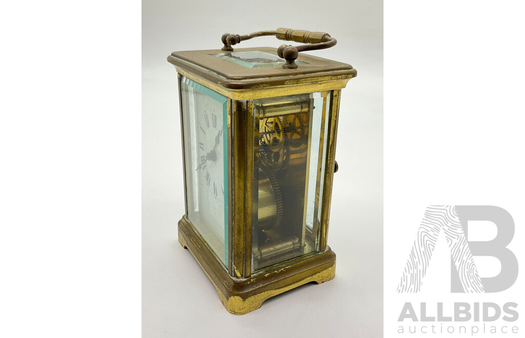 Antique Travelling Carriage Clock with Beveled Glass, French Movement