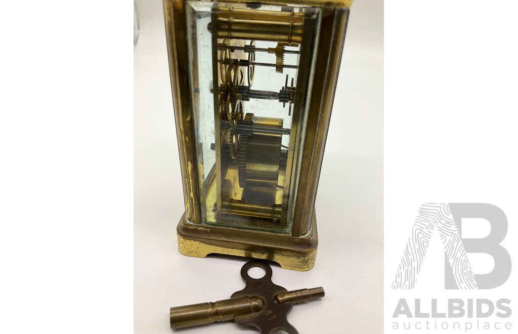 Antique Travelling Carriage Clock with Beveled Glass, French Movement