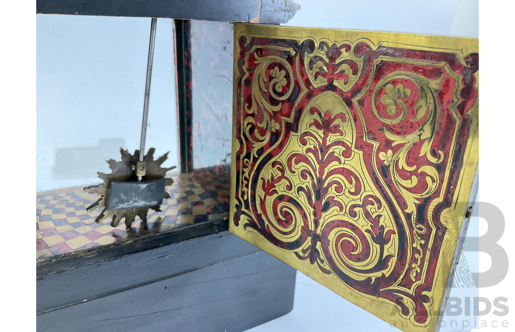 Antique Comptoir General Poissonnier Chiming Mantel Clock with Ornate Brass Inlay, Roman Numeral Radium Enamel Face, Bronze Sun Pendulum