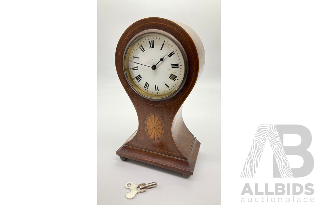 Antique Edwardian Baloon Clock with Veneer Inlays