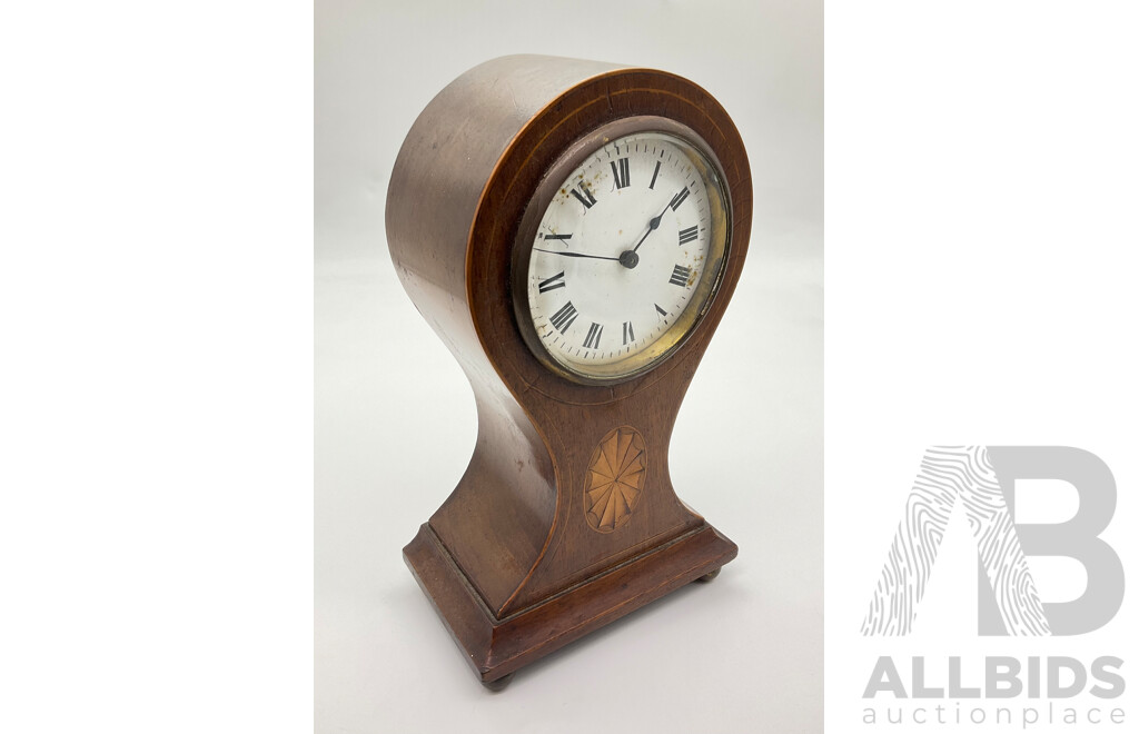 Antique Edwardian Baloon Clock with Veneer Inlays