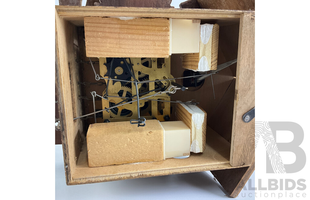 Vintage German Bird Themed Cuckoo Clock with Carved Birds and Hatchling